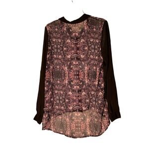 Studio Y Tab Sleeve Women's Size M Black Sheer Shirt 6